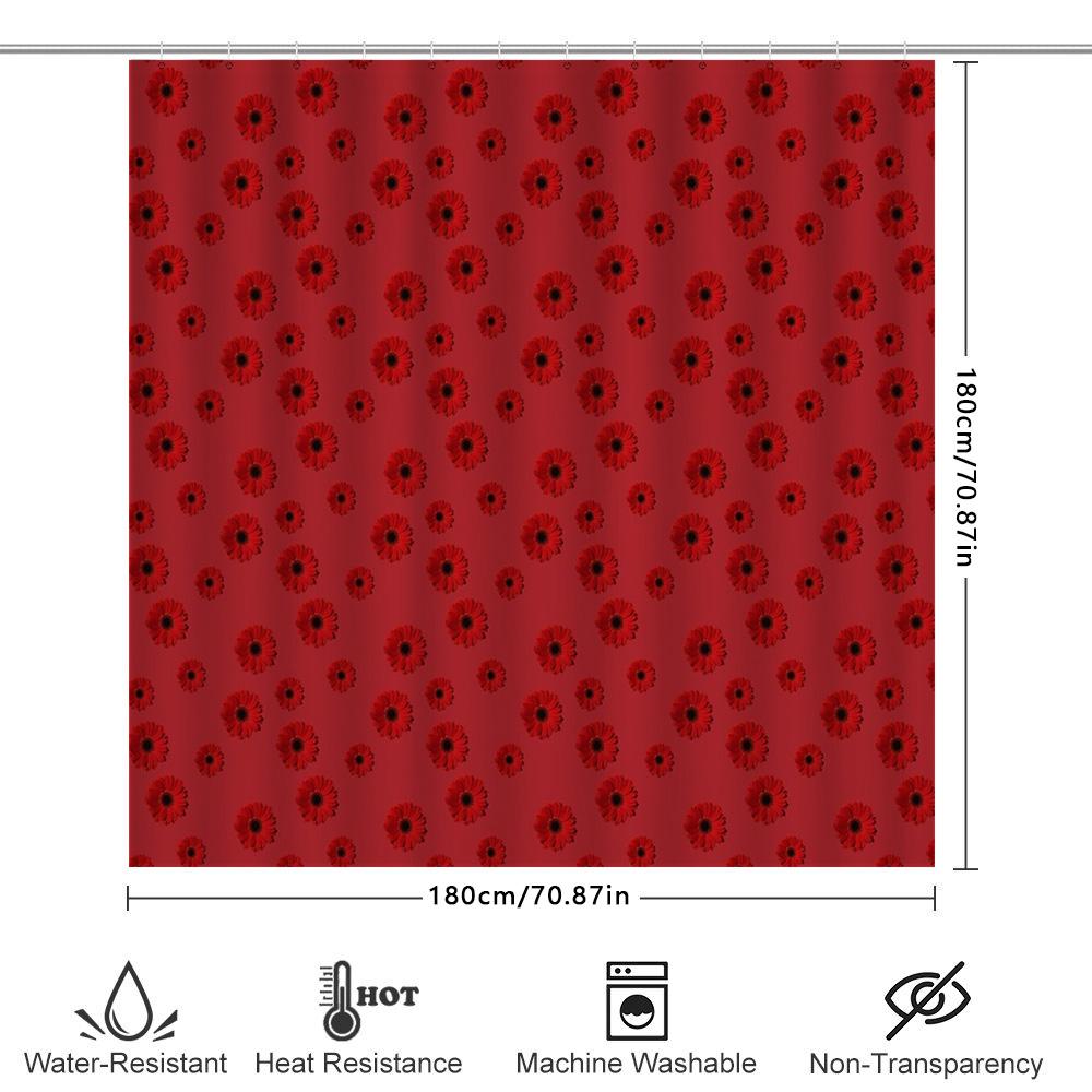 Floral Shower Curtain Red Roses Pattern Waterproof Bathroom Decor Vintage Farmhouse Rustic Home Textile Washable Liner