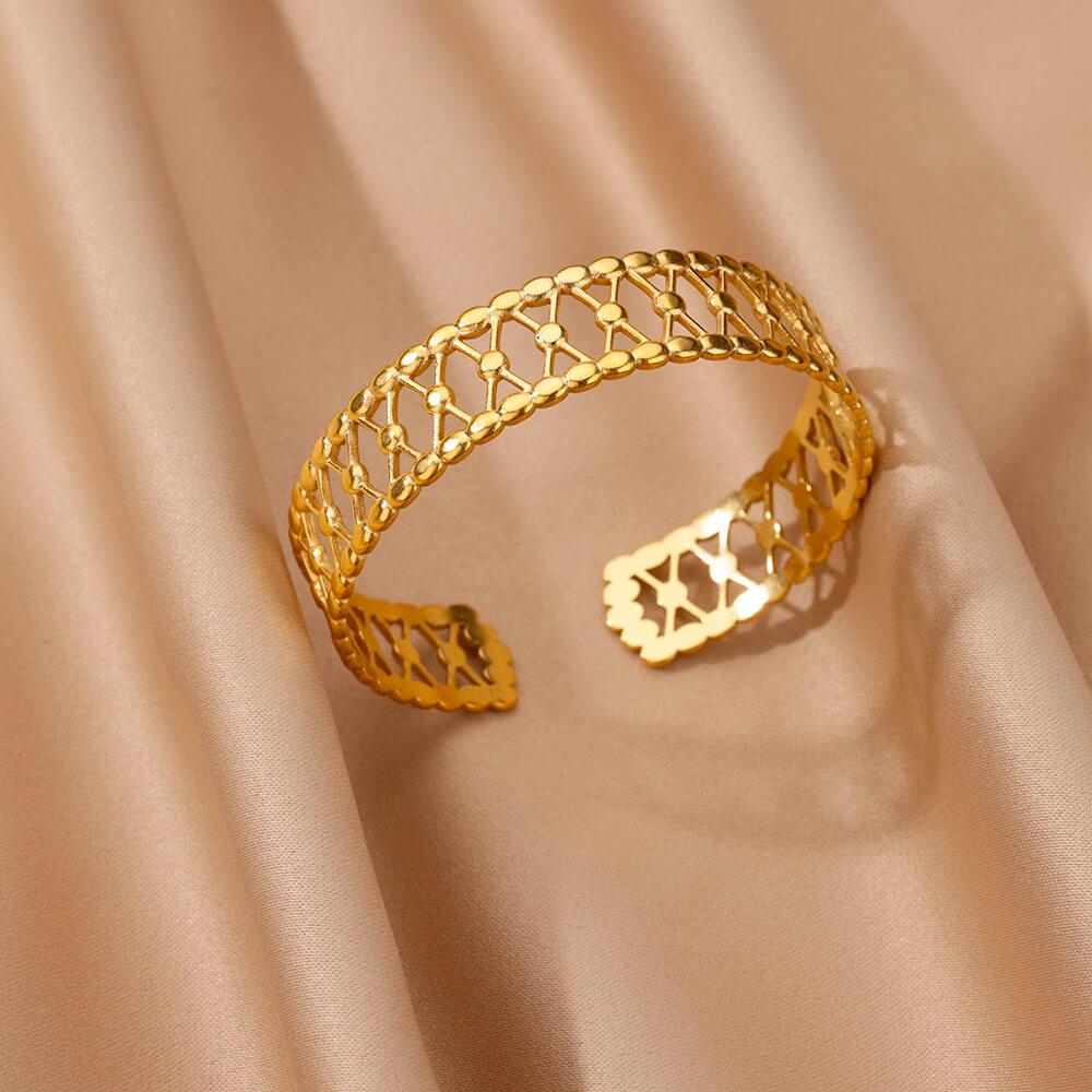 

Новинка Браслеты-манжеты из нержавеющей стали для женщин Роскошный золотой цвет Геометрический браслет с открытой манжетой Женский Винтажные свадебные украшения Подарок