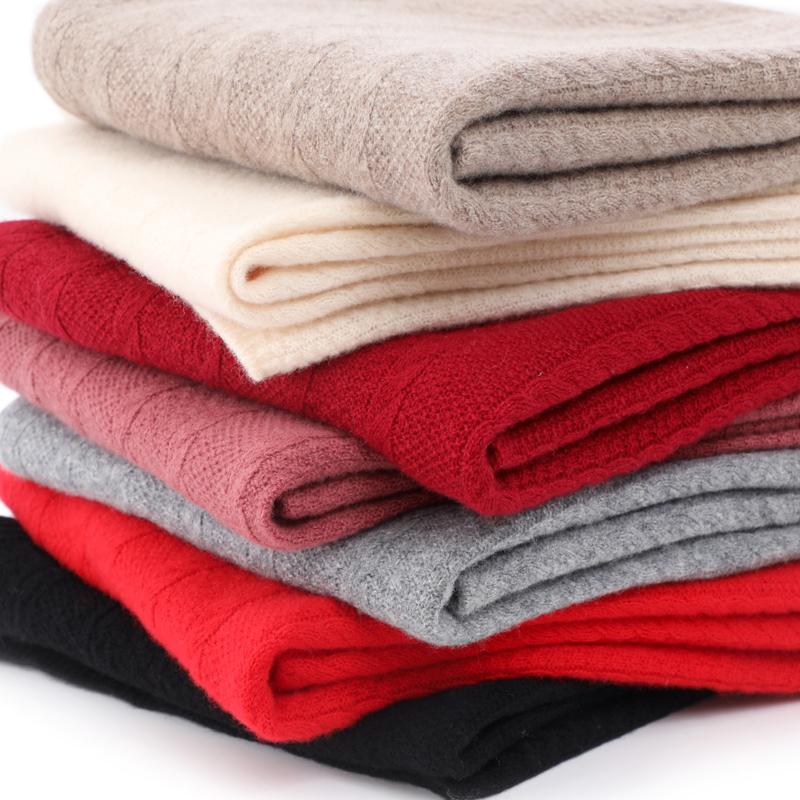 100% Wool Pattern Knitted Long Scarf For Women Winter Autumn Soft Warm Solid Color Minimalist Wrap Hijabs Dual-Use Shawls Female