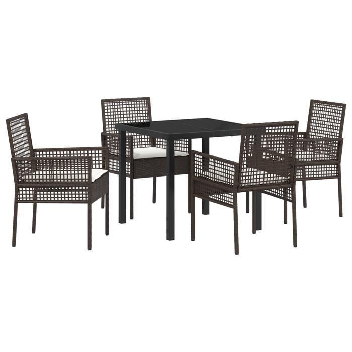VidaXL Ensemble repas jardin 5 pièces avec coussins Marron Poly Rattan 3379871