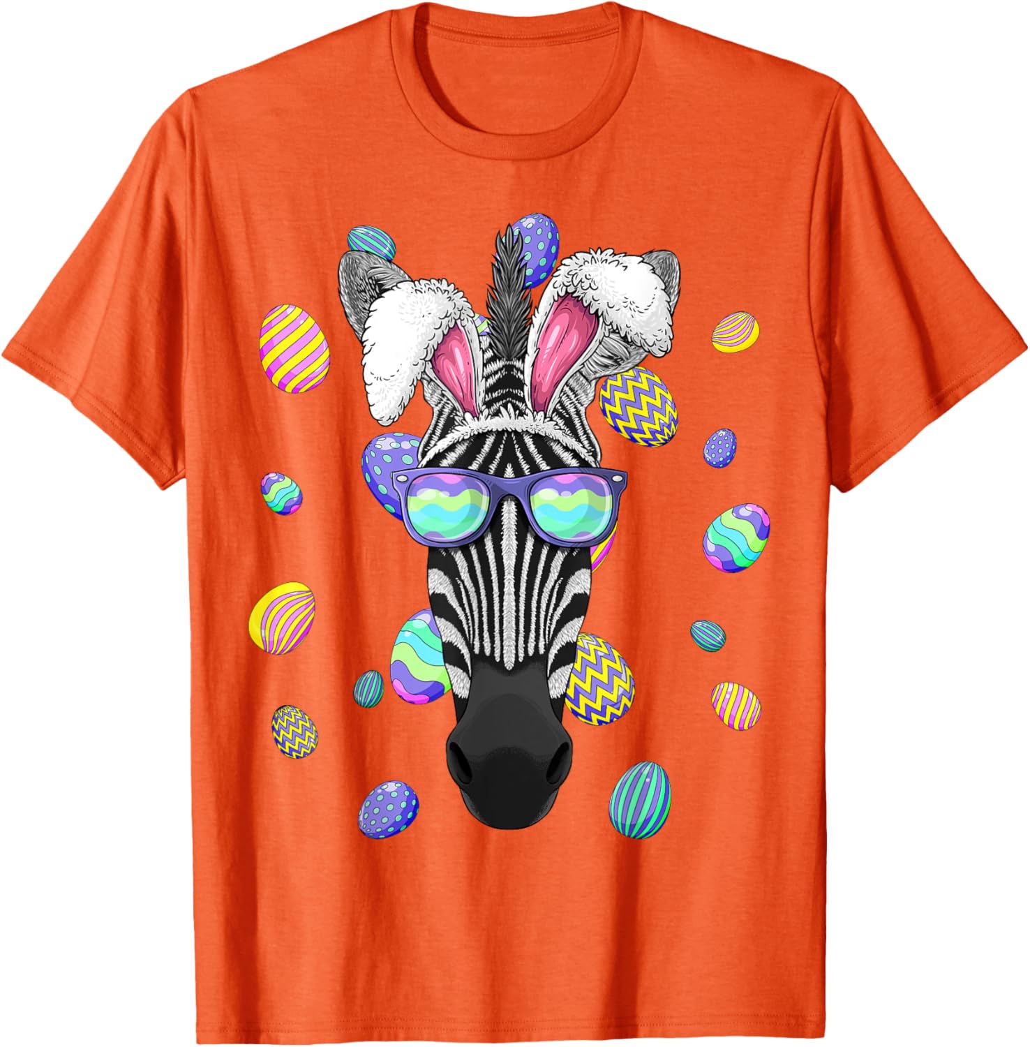 

Zebra Easter Bunny Ears Funny Sunglasses Graphic Tee Cotton Casual Trip T-Shirt 4XL