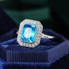 Fashion Aquamarine Stone Rings For Women SSIlver Color Square Blue Zircon Wedding Engagement Ring