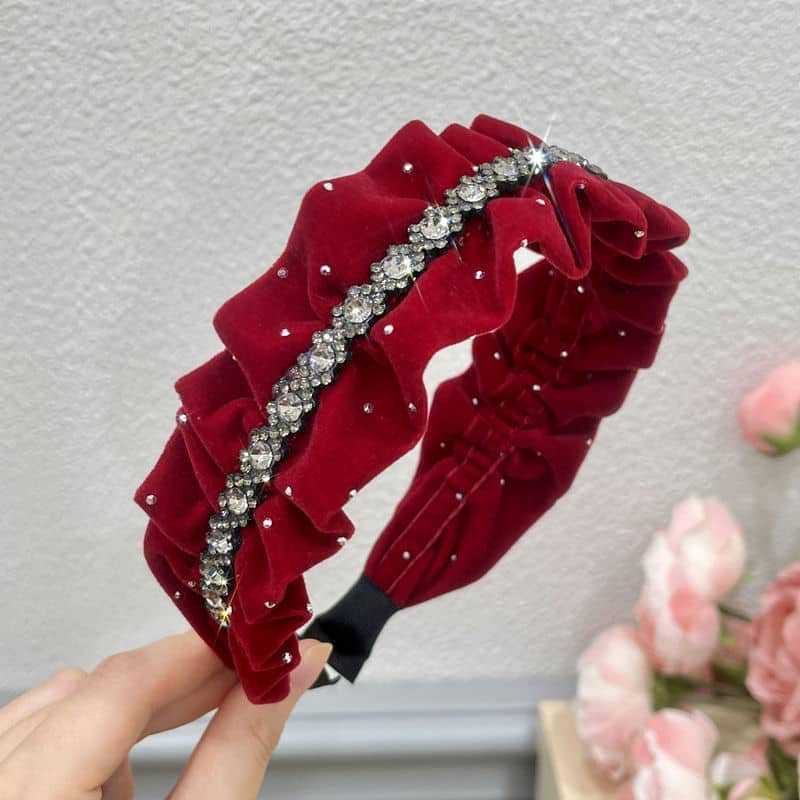 2Pcs 2026 New Korean Starry Velvet Pleated Headband Women High End Diamond Bar Hair Headband Sweet Velvet Headband