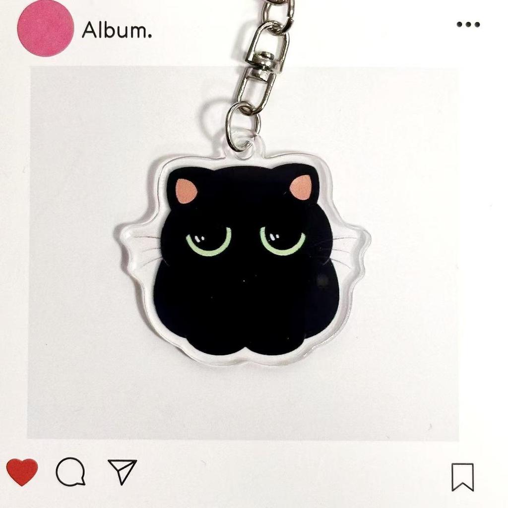 2D Zeichentrickkatze Acryl Schlüsselanhänger - Niedlicher Schwarzer Kater Rucksack Anhänger