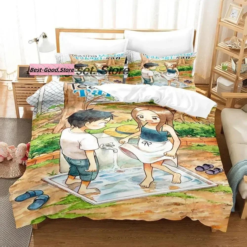 3D Teasing Master Takagi-San Bedding Set Printed Duvet Cover Pillowcase Single Double Queen Super King Size Sets