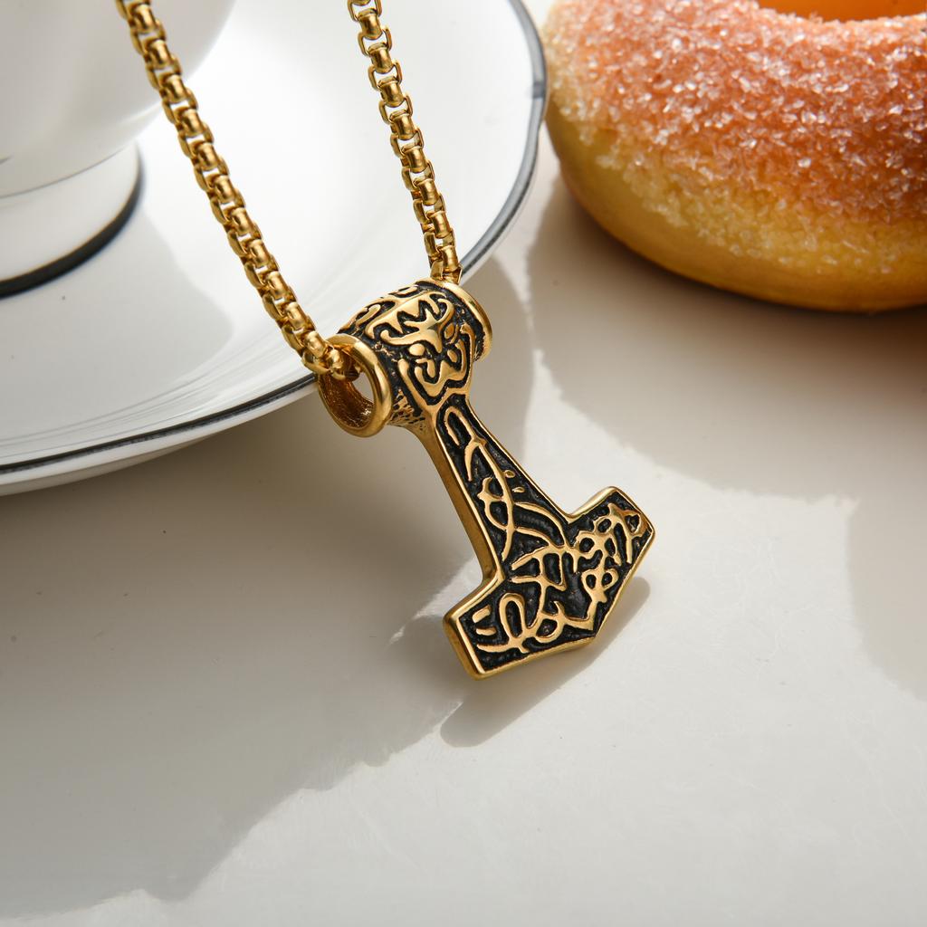 Nordic Thor's Hammer Pendant, Street Personality Trend Domineering Men's Viking Necklace, Stainless Steel Pendant