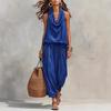 Damen Sommer Zweiteilige Sets Trägerloses Oberteil mit Wasserfallausschnitt und Crop Pants Passende Sets
