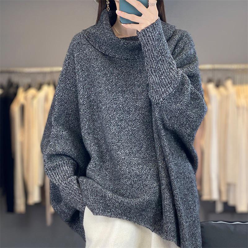 2025 Women's Cashmere Batwing Sleeve Cardigan - High Neck Wool Knitted Loose Sweater