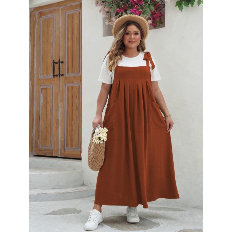 Abito a salopette casual ampio taglia grande per primavera estate, linea ad A, nuovo per donna, tinta unita, elegante, senza maniche, per festa, vacanza, abito lungo, vestiti semplici alla moda