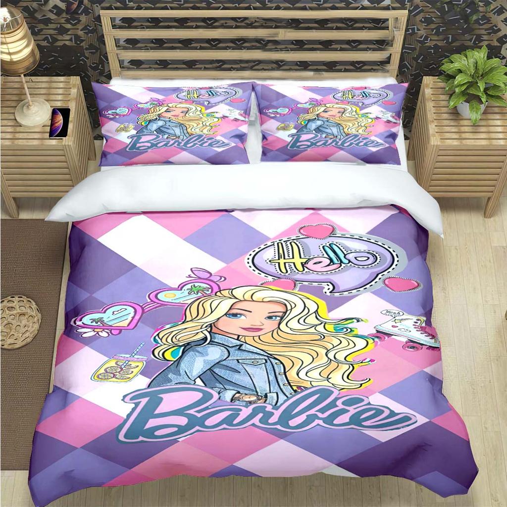Hot Fashion Barbie Cartoon Print Bedding Sets Bed Supplies Set  Comforter Set  Teens Girls Cartoon Twin Single Kid Luxury Gift