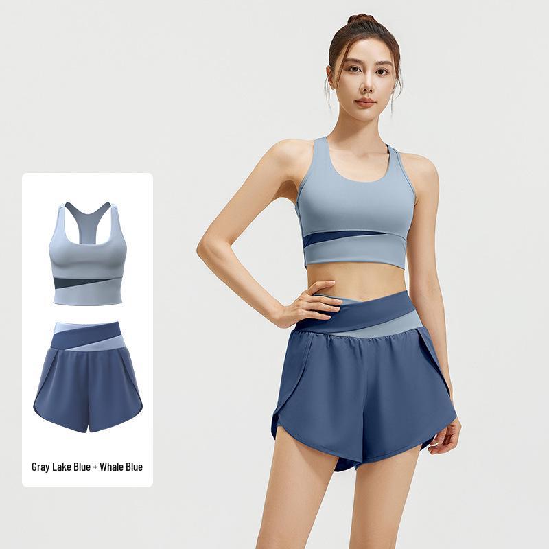 Nude Feeling Yoga Set: Color Block Anti-Exposure Two-Piece Sports Shorts