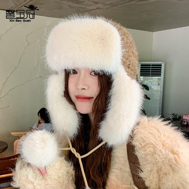 Winter cold-proof and warm hat women's windproof ear protection shows a small face pullover hat outdoor cycling thickened plush