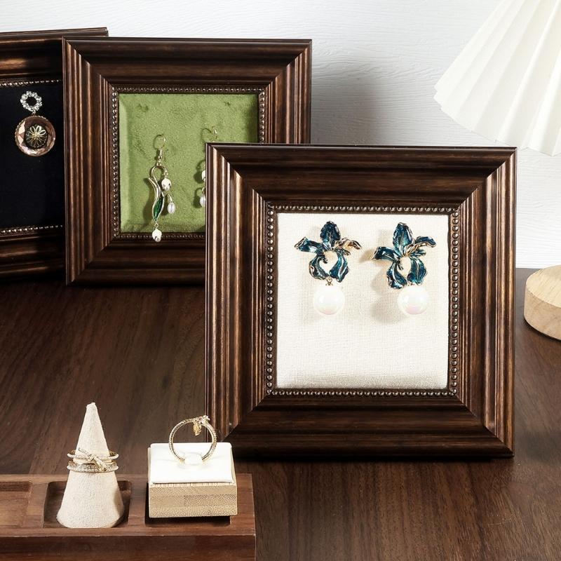 Scandinavian Inspires Wooden Jewelry Presentation Stand Velvets Lining Earrings Ring Accessories Holder