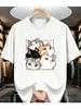 Blue Unisexs Tee Group Cats Cartoon Graphic Print Crew Neck Cotton Short Sleeve Fashion Male Street Summer Soft Daily Casual Wear