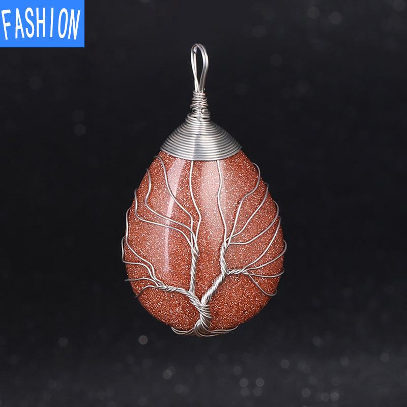 Grande collana in pietra fatta a mano con ametista, pietra semipreziosa, goccia d'acqua, energia naturale, in rame, con pendente in cristallo
