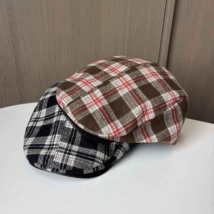 Plaid reverse forward hat women's spring and autumn casual versatile painter hat British retro men's newsboy hat