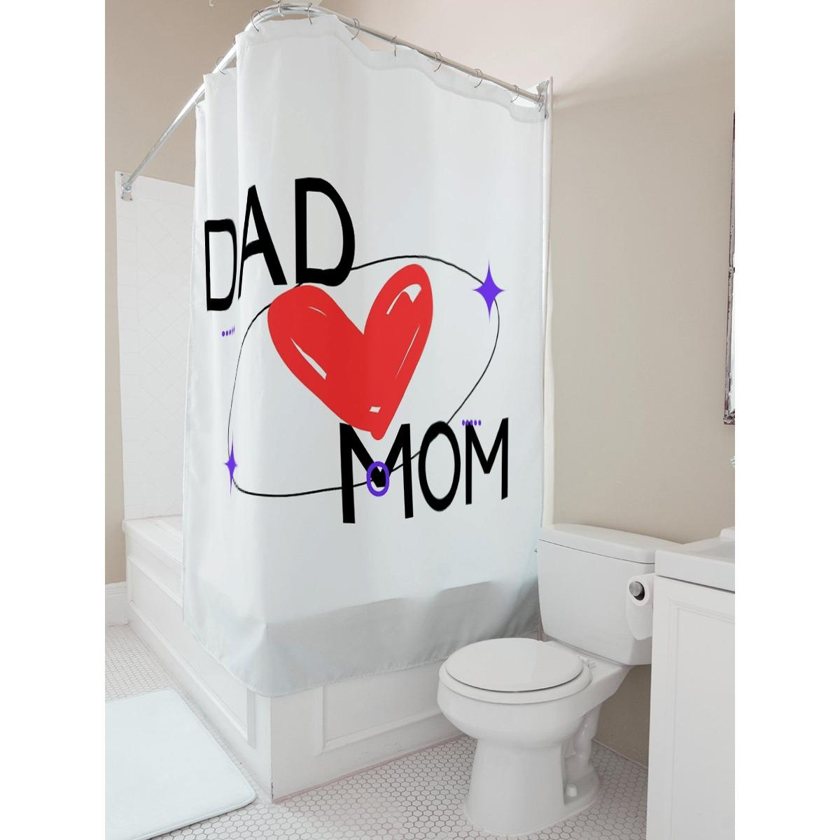 Dad Mom Love Print Shower Curtain For Bathroom Decor W60H190(CM)-1 Pcs