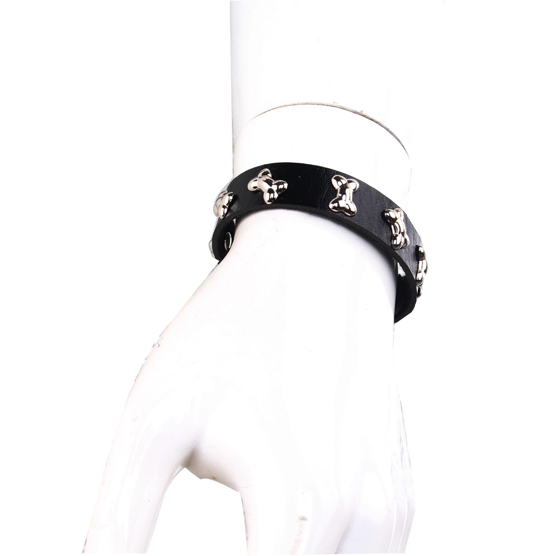 American Punk Style Leather Bone Bracelet - Sweet, Cool, Cute Subculture Wristband чёрный