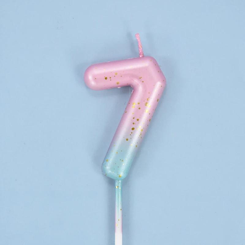 Gâteau d'anniversaire décoré, bougie numérique colorée interstellaire, bougie délicate de couleur bonbon pour enfants, numéro de 0 à 9, décoration de fête