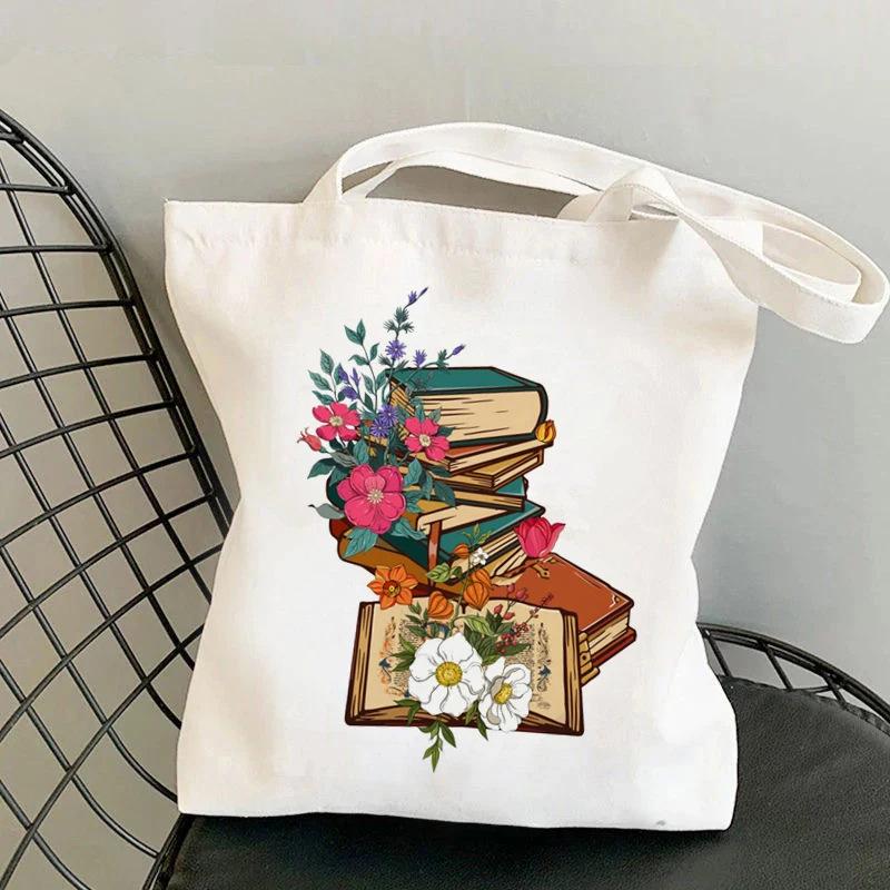 Flowery Books Print Harajuku Women's Casual Shopping & Student Tote Bag