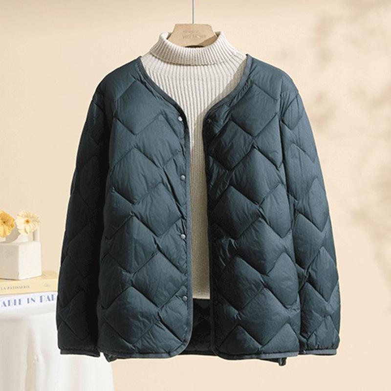 

2025 autumn and winter new collarless liner light down jacket women s light and thin diamond warm jacket large size Korean version tide XXXXL темно-зелений колір