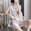Cotton and silk pajamas women's summer thin loose sleeveless artificial cotton loungewear can be worn outside student cotton silk suit plus size