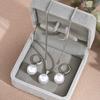 Set Round Pearl Pendant Necklace for Women Exquisite Fashion Rhinestone Double Earring Set Wedding Jewelry Gift