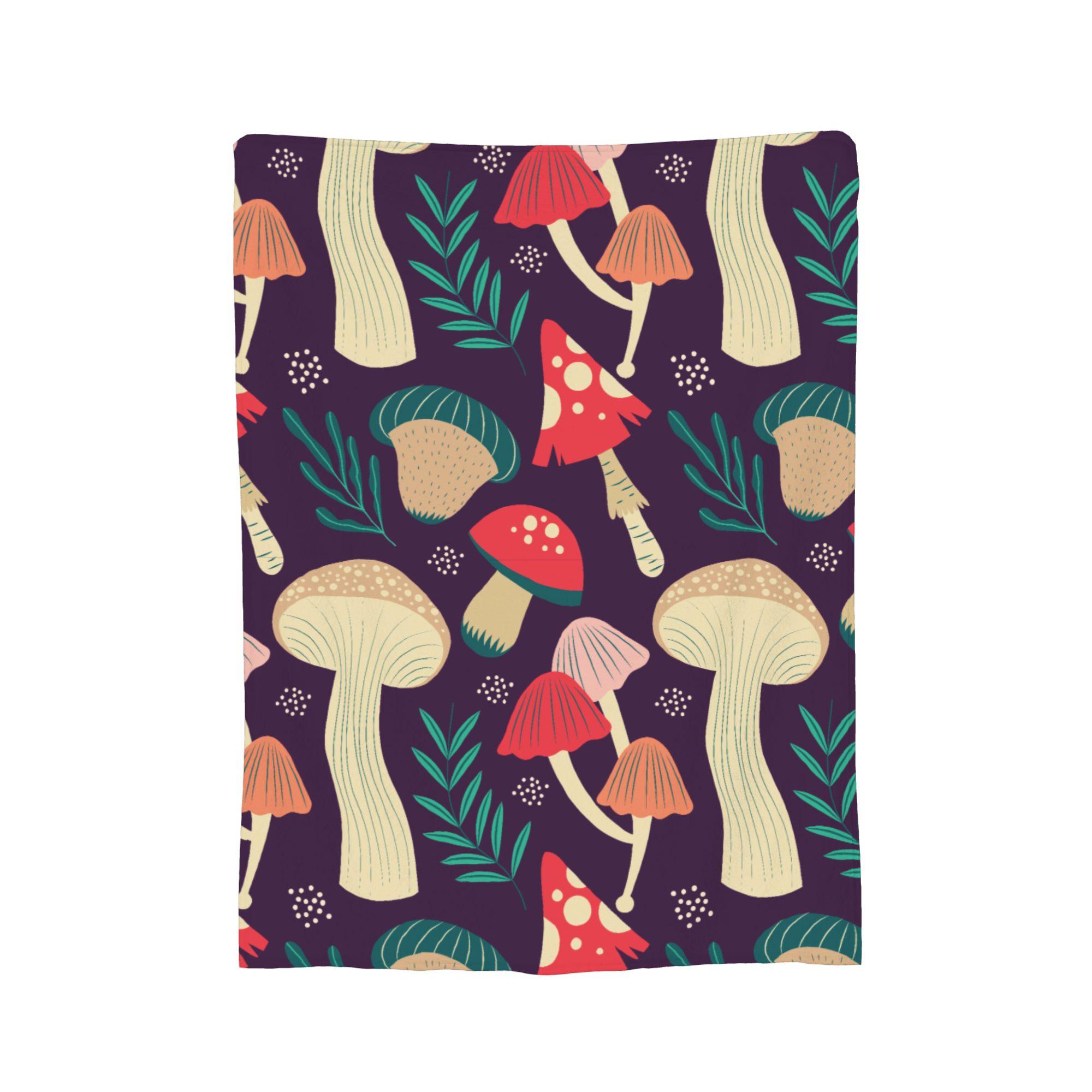 Leaf and Mushroom Pattern Blankets Fleece Spring/Autumn  Portable Lightweight Throw Blankets for Bed Car Bedspread 30x40in