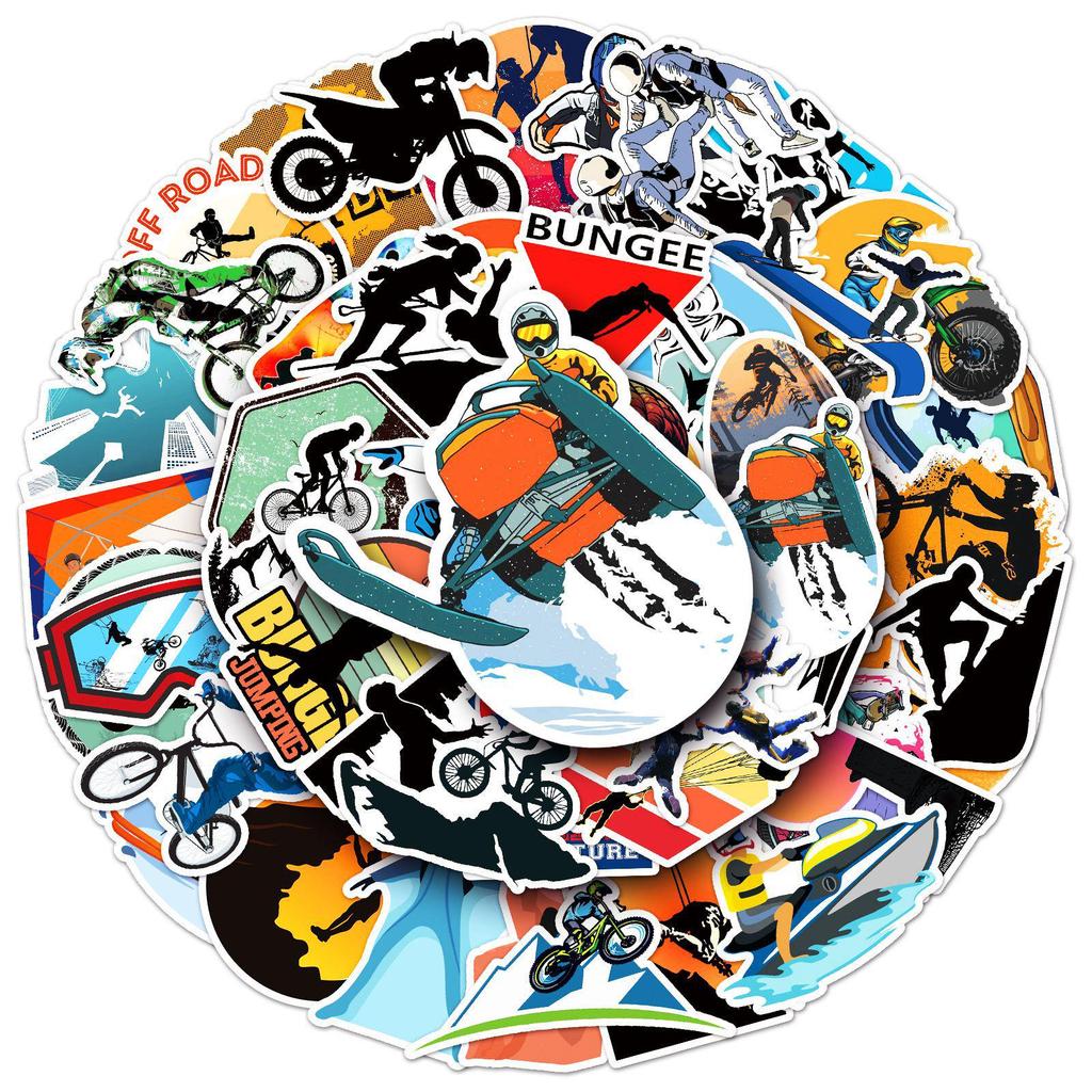 50pcs Waterproof Extreme Sports Graffiti Stickers for Motorcycle, DIY Computer, and Suitcase