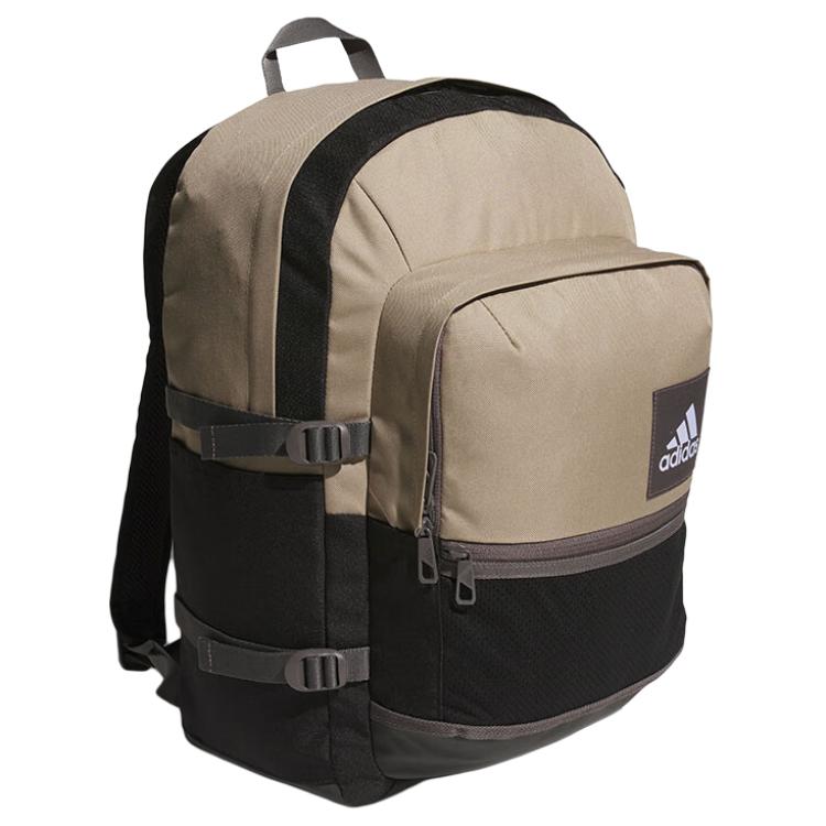 Adidas Logo Zip Closure Polyester Medium Backpack Unisex Backpacks Khaki Black IW9801