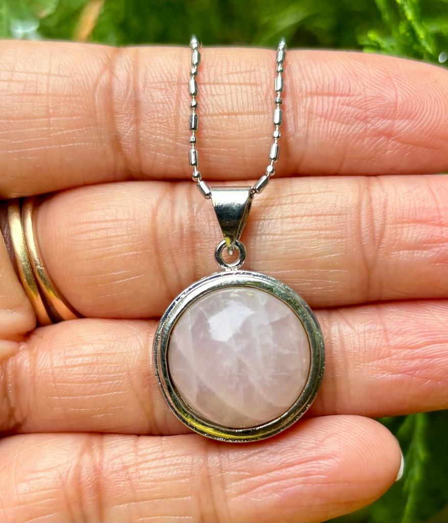 White Gold Filled Light Pink Rose Quartz Fashion Pendant, Locket, Natural Gemstone, with FREE ASSORTED CHAIN #5