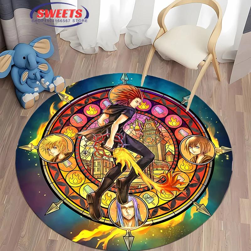 Disney Kingdom Hearts Round Carpet,Non-Slip Play Mat Floor Rug for Living Room Bedroom Kid's Room Round Mat,Durable Washable Mat