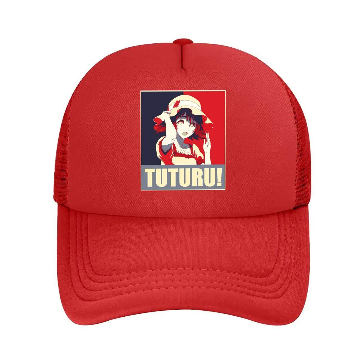 Tuturu design with an anime character celebrating a bold and edgy theme Mesh Baseball Cap One Size