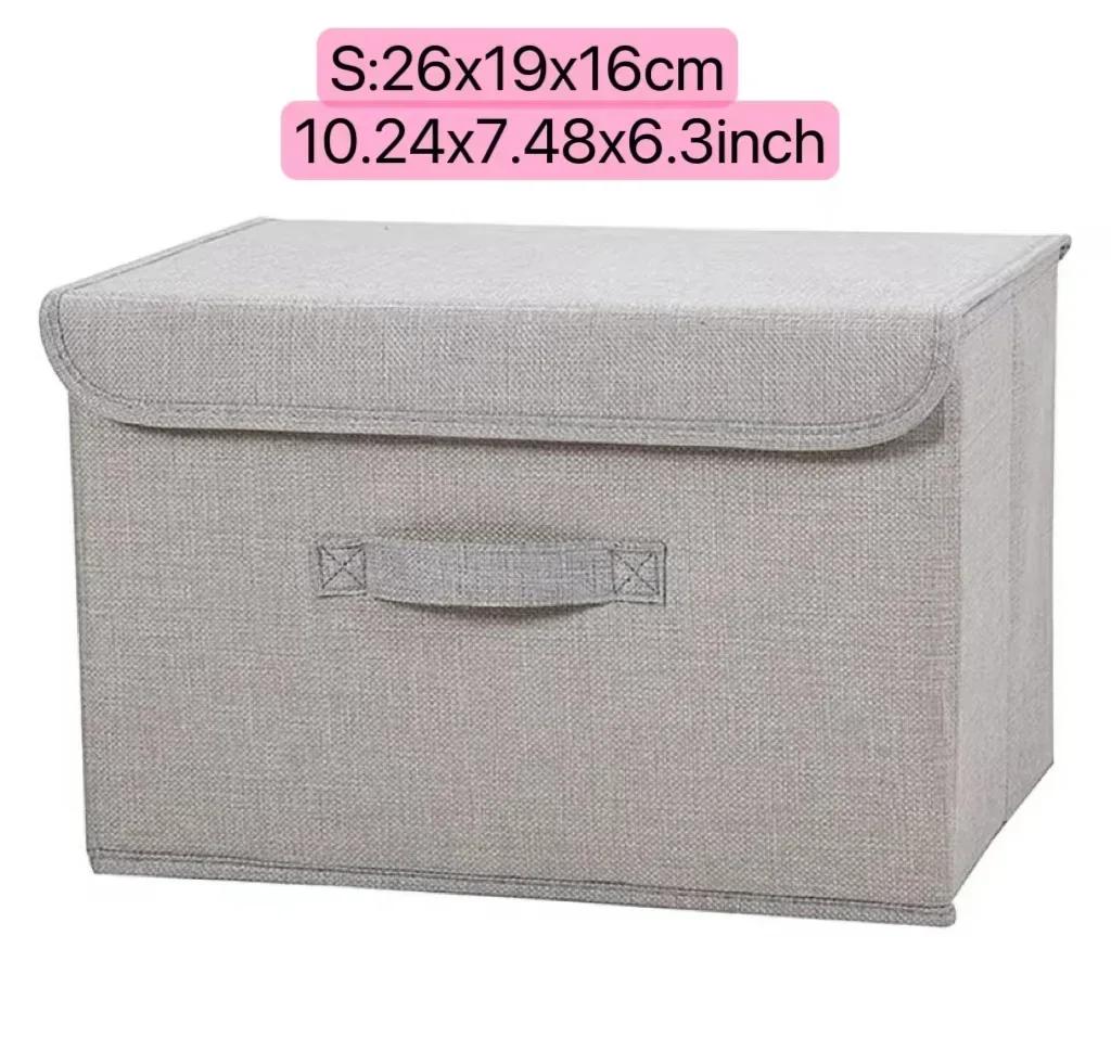 Linen Fabric Storage Basket with Lids Collapsible Sundries Storage Box Toys Books Organizer for Living Room Bedroom Dormitory