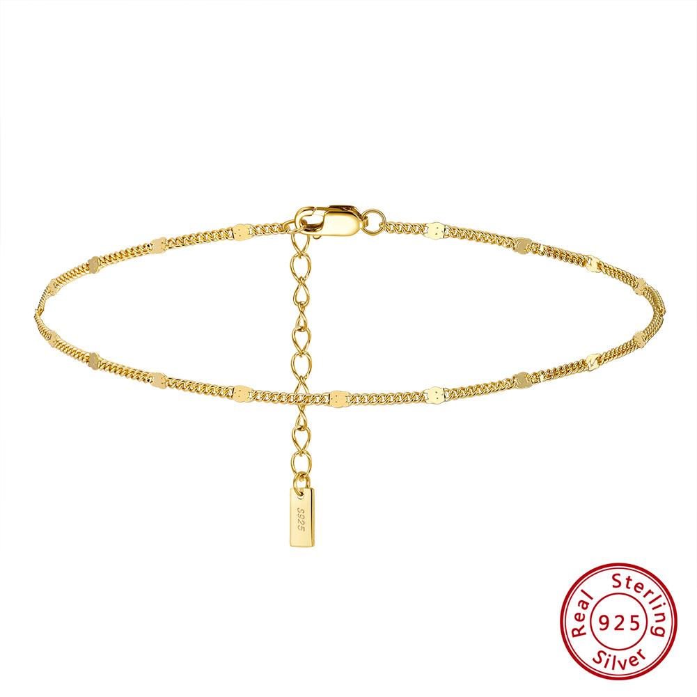

Effie Queen 925 Pure Silver 14k Gold 1.2mm Spacer Chain Anklet Trendy Jewelry for Women Vacation Summer Beach Accessories SA43