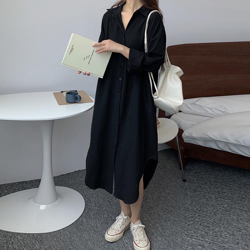 Cardigan Lungo Stile Coreano Sopra il Ginocchio con Revers Camicia Parasole 2025