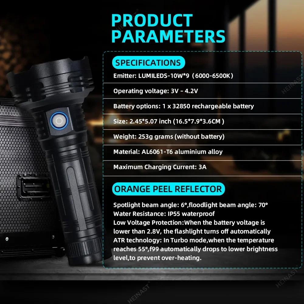 Super Bright Led Flashlight Rechargeable 5100LM Powerful Tactical Torch Lamp Use 32850 Battery Outdoor Emergency Camping Lantern