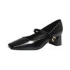 Fashion Mary Jane Shoes Vintage Mary Jane Leather Shoes with Light Mouth Single Shoes Women's Square Head Thick Heel High Heels