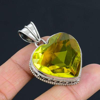 Lemon Gemstone Pendant Solid 925 Sterling Silver Pendant Jewelry Gift For Unisex