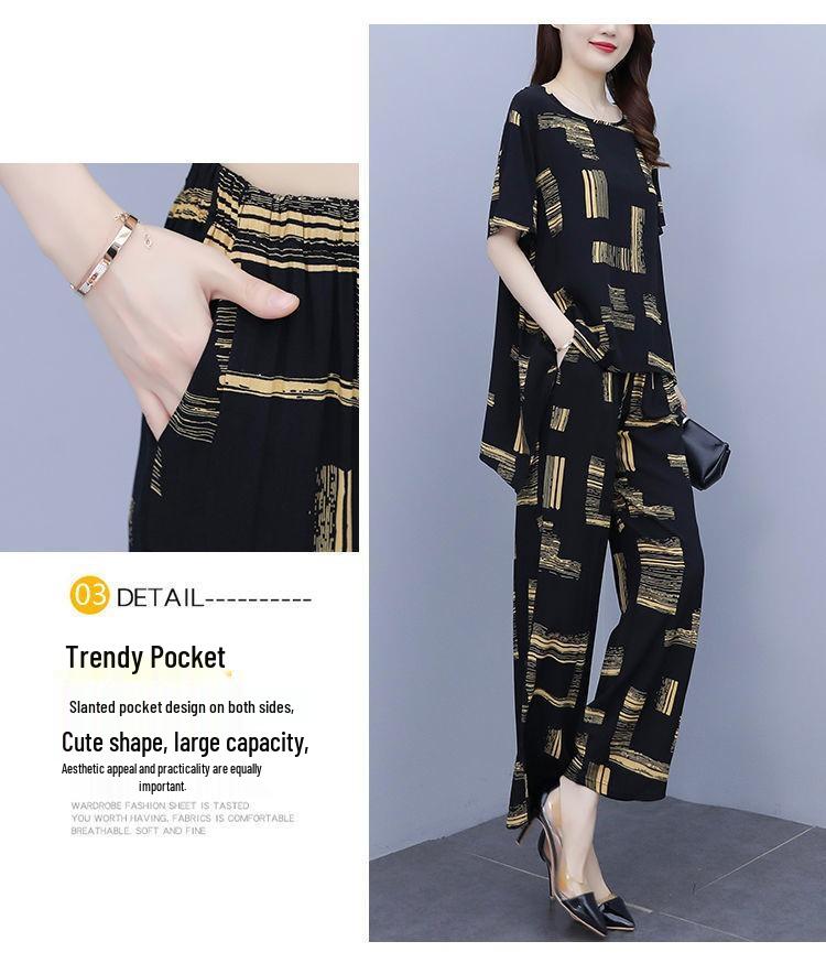 2025 Plus Size Women's Summer Outfit: Stylish Slimming Two-Piece Set with Wide-Leg Pants