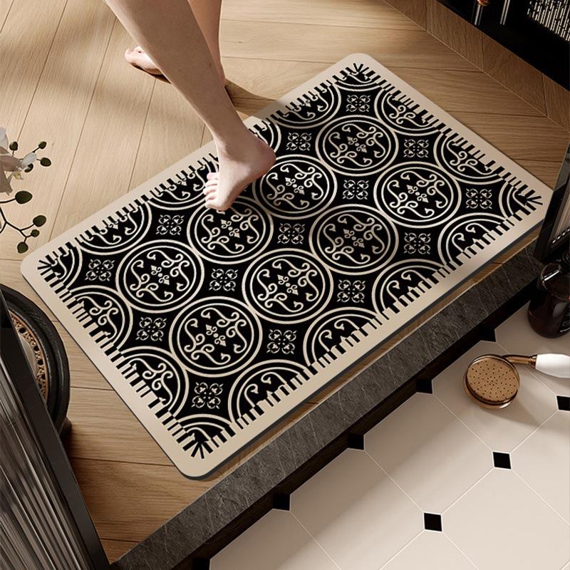 Black and White Bathroom Floor Mat Entry Door Mat Soft Diatom Mud Absorbent Mat Toilet Non-slip Mat Toilet Door Mat