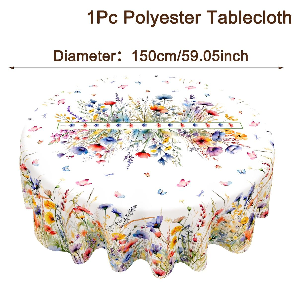 

Wildflower Tablecloth Colorful Floral Butterfly Polyester Table Cover for Picnic Dinner Spring Summer Holiday Party Supplies as shown