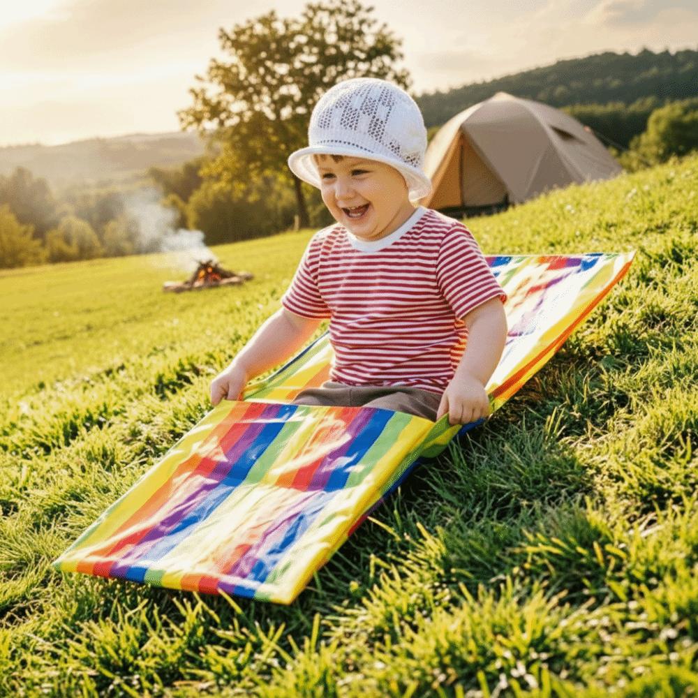 Waterproof Kids Grass Skiing Bag Foldable Rainbow Grass Dragging Mat Cooperative Game