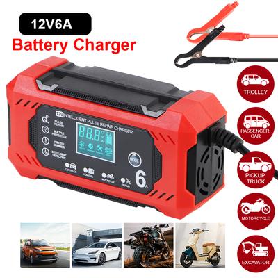 For Motorcycle SUV Truck Intelligent LED Display High Power Multifunctional Pulse Repair Battery Charging Smart Car Battery Charger 12V/6A