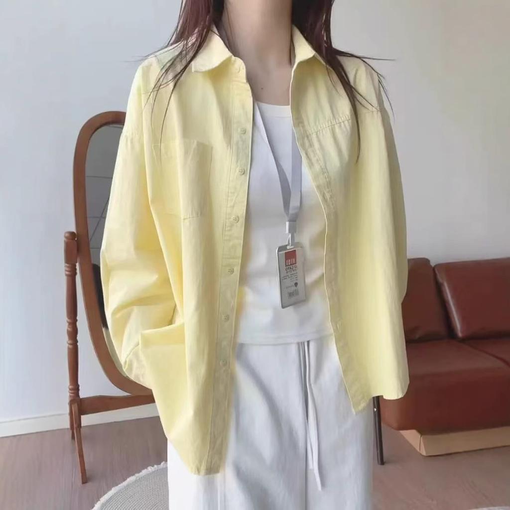 Solid-colored Women's Long-sleeved Shirts Korean-style Simple Casual Blouse Sunscreen Summer Ladies Cardigan