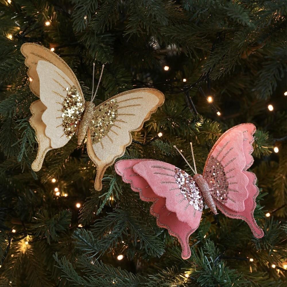 Simulation Christmas Butterfly Ornament Flocking Xmas Tree Decoration  Christmas Parties