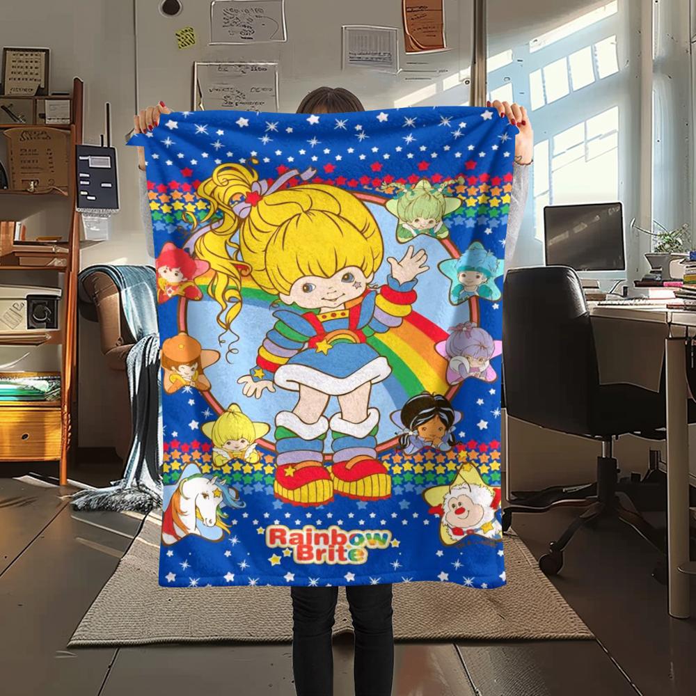 

1Pc Rainbow Brite Print Flannel Blanket, High quality Comfortable for All Seasons, Home Decor, Warmth and Comfort, Perfect for Gifts 80cm x 120cm