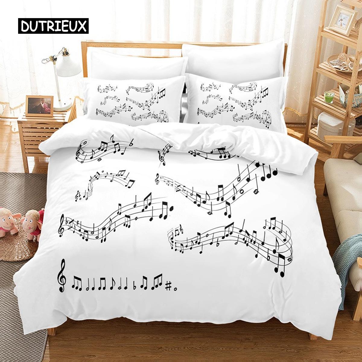 Muziek Zwart Wit Dekbedovertrek Sets Dekbed Bed Queen King Maat Muziekinstrument Piano Beddengoed Set Tiener Volwassen Slaapkamer Decor AU Queen(210x210cm)