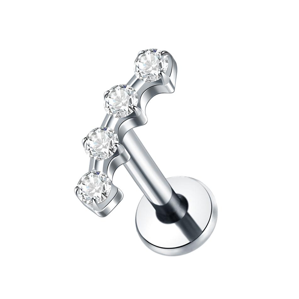 1Pc G23 Titanium Labret Ear Tragus Earring Stud Internally Threaded Zircon Lip Rings Cartilage Helix Piercing Body Jewelry 16G