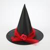 European & American Halloween Lace-up Witch Hat - Black Oxford Cloth Pointed Wide-Brim